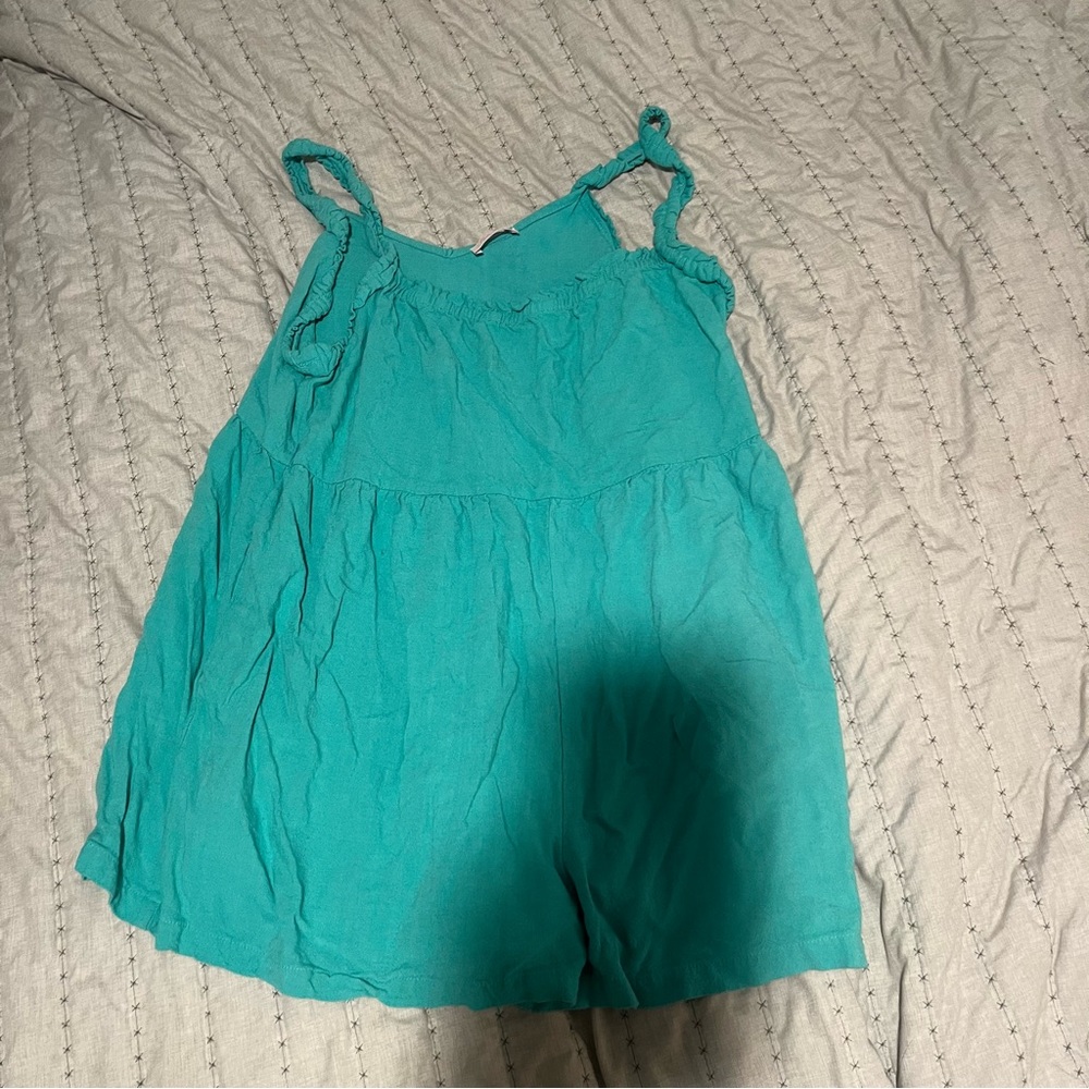 Pink Lily Turquoise Ruffle Strap Jumpsuit